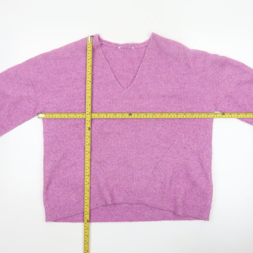 Ro&Zo Women’s Pink V-Neck Balloon Sleeve Knit Jumper UK 8