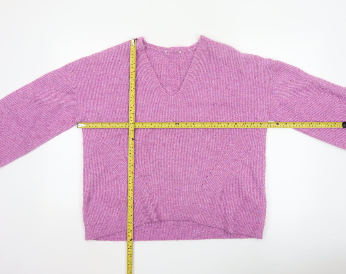 Ro&Zo Women’s Pink V-Neck Balloon Sleeve Knit Jumper UK 8