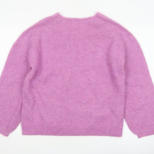 Ro&Zo Women’s Pink V-Neck Balloon Sleeve Knit Jumper UK 8