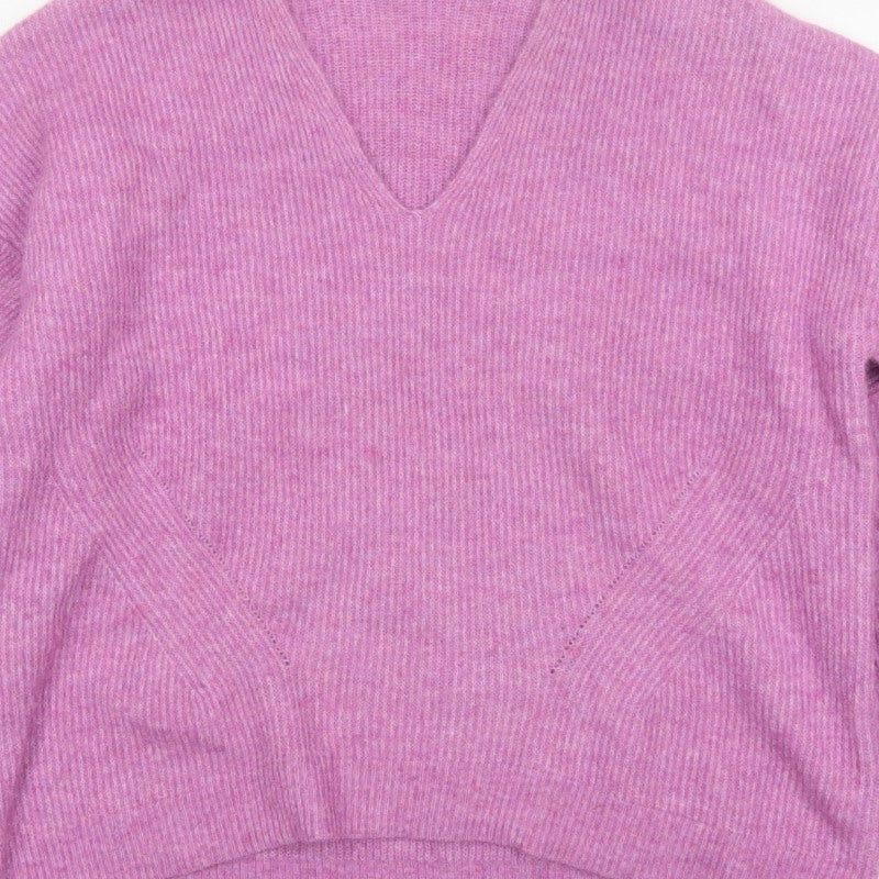 Ro&Zo Women’s Pink V-Neck Balloon Sleeve Knit Jumper UK 8
