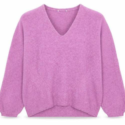 Ro&Zo Women’s Pink V-Neck Balloon Sleeve Knit Jumper UK 8