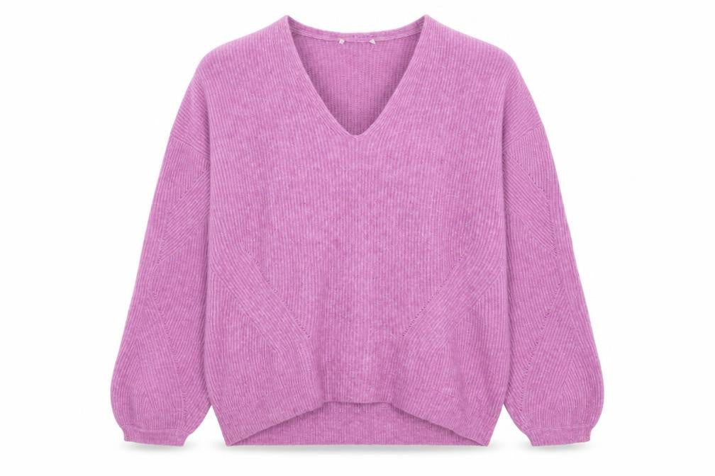 Ro&Zo Women’s Pink V-Neck Balloon Sleeve Knit Jumper UK 8