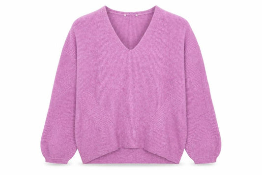 Ro&Zo Women’s Pink V-Neck Balloon Sleeve Knit Jumper UK 8