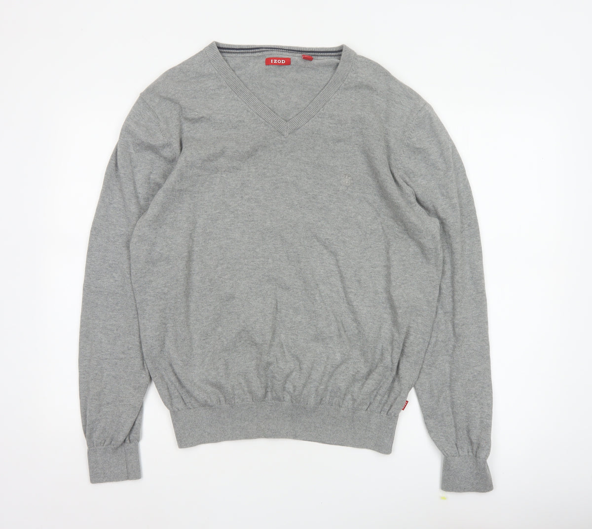 Back view of IZOD Men's Grey L V-Neck Fine Knit jumper Classic