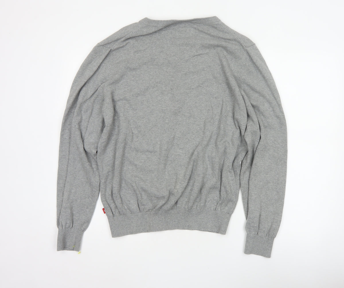 Brand and care label for IZOD Men's Grey L V-Neck Fine Knit jumper Classic