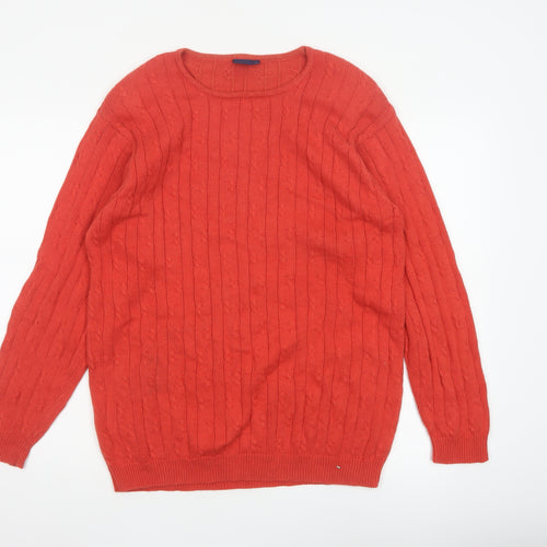ColourVille Men’s Red S Cable-Knit Cotton Crew Neck Pullover Jumper