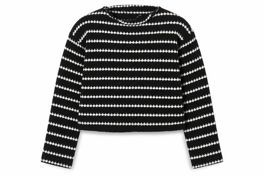 New Look Women Black White Striped M Cropped Knit Top Long Sleeve