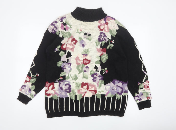 Boaz Women's Black Floral Mock Neck Pullover Jumper Size M Vintage