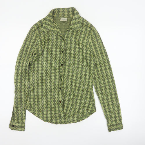 Next Women Green UK 12 Geometric Viscose Button-Up Long Sleeve Blouse