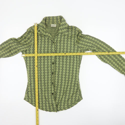 Next Women Green UK 12 Geometric Viscose Button-Up Long Sleeve Blouse