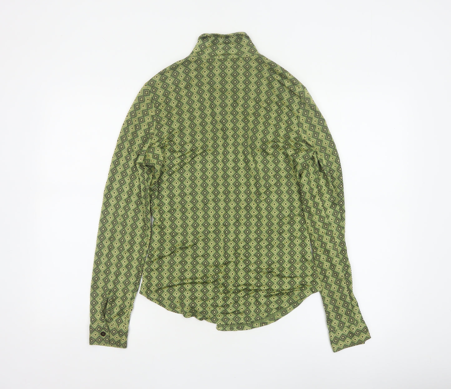 Next Women Green UK 12 Geometric Viscose Button-Up Long Sleeve Blouse