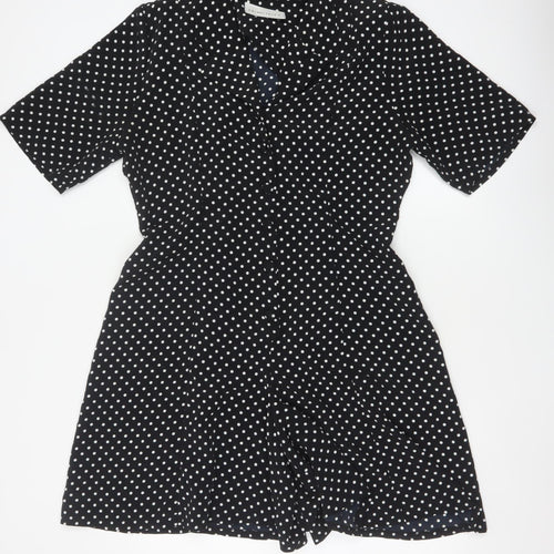 Principles Women Black White Polka Dot Button Playsuit UK 16