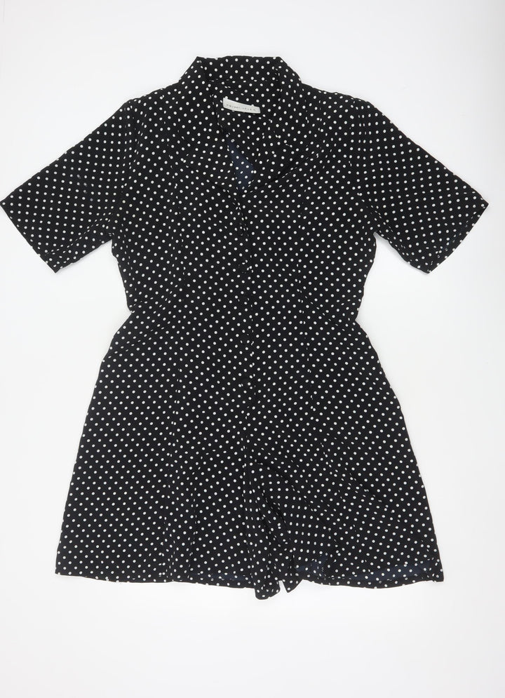 Principles Women Black White Polka Dot Button Playsuit UK 16