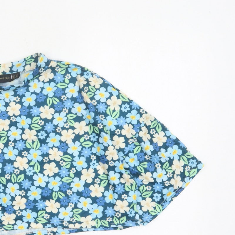 I Saw It First Women’s Blue Floral Cropped Jersey T-Shirt UK 12