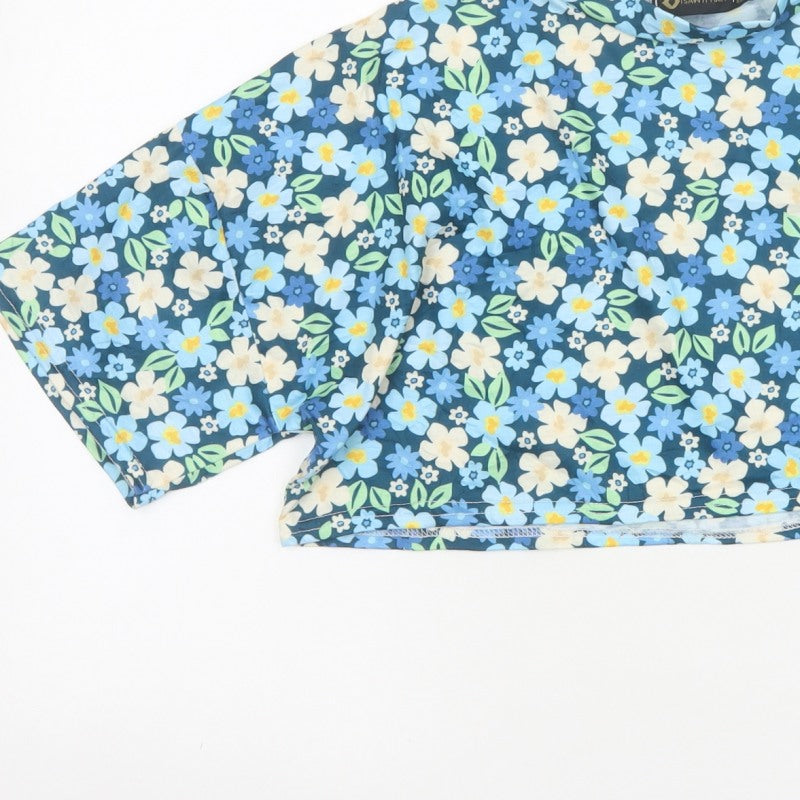 I Saw It First Women’s Blue Floral Cropped Jersey T-Shirt UK 12