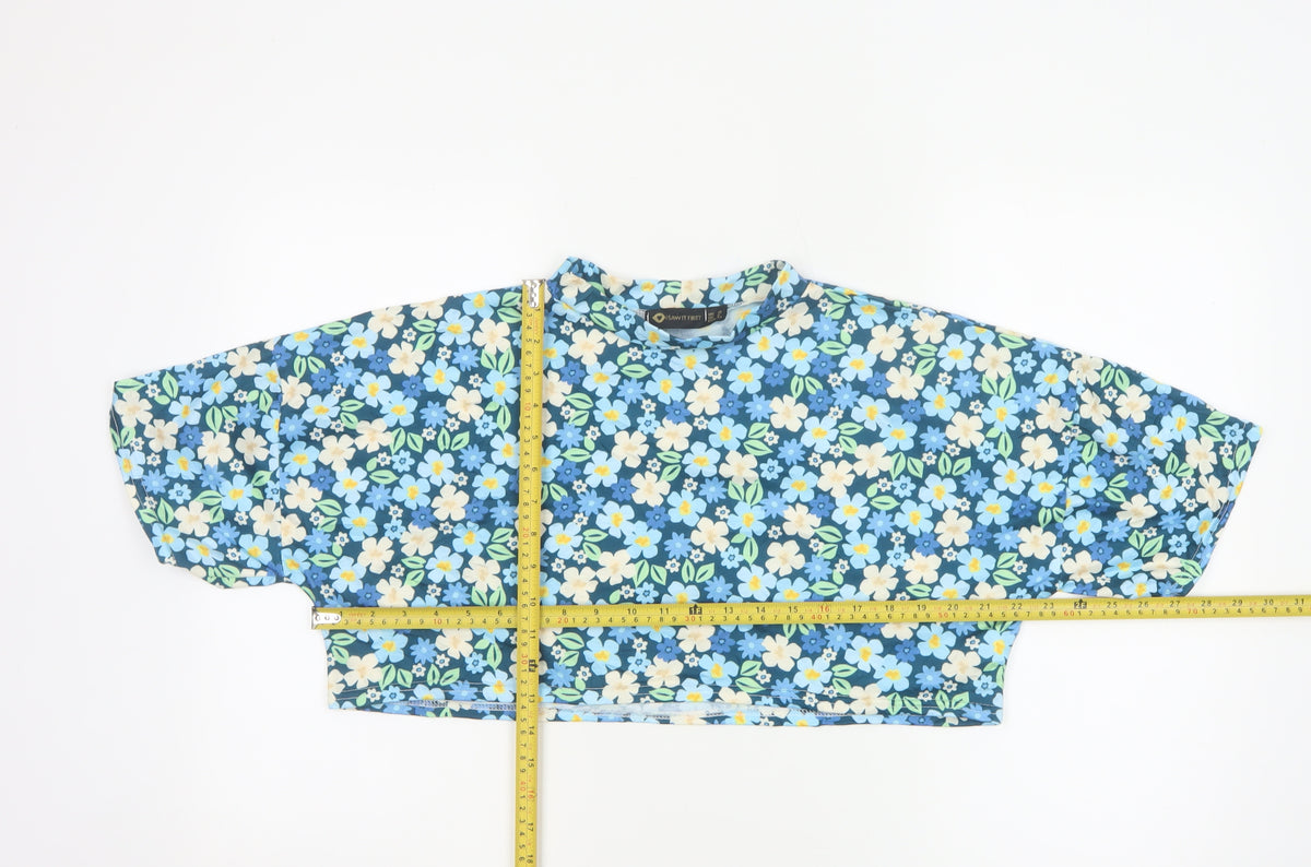 I Saw It First Women’s Blue Floral Cropped Jersey T-Shirt UK 12