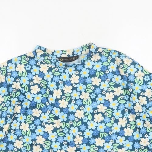 I Saw It First Women’s Blue Floral Cropped Jersey T-Shirt UK 12