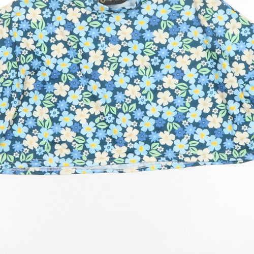 I Saw It First Women’s Blue Floral Cropped Jersey T-Shirt UK 12