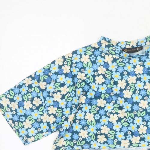 I Saw It First Women’s Blue Floral Cropped Jersey T-Shirt UK 12