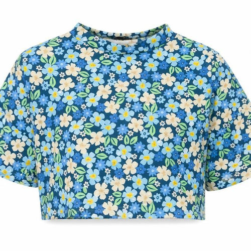 I Saw It First Women’s Blue Floral Cropped Jersey T-Shirt UK 12