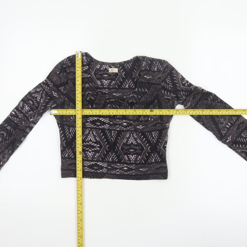 Hollister Women Black XS Cropped Aztec Lace Up Long Sleeve Top