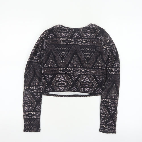 Hollister Women Black XS Cropped Aztec Lace Up Long Sleeve Top
