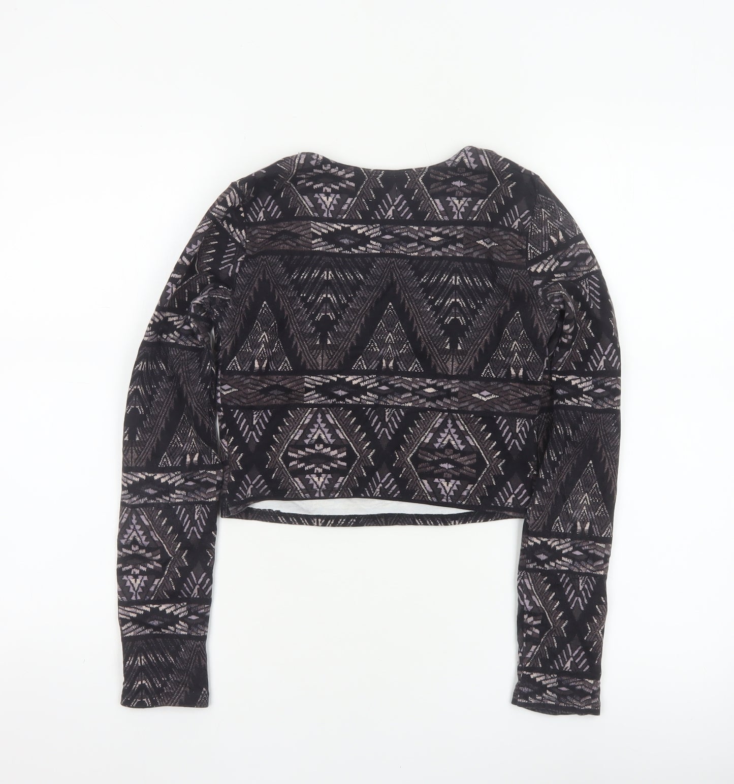Hollister Women Black XS Cropped Aztec Lace Up Long Sleeve Top