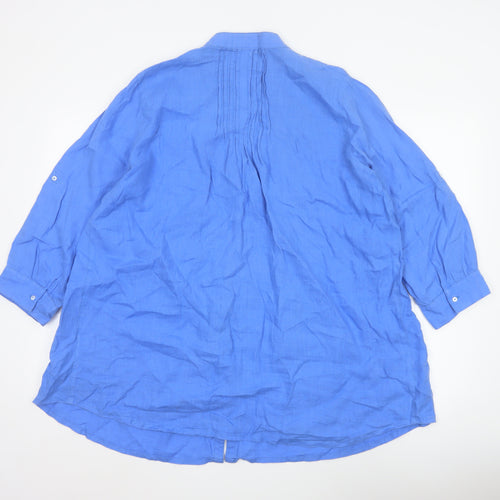 John Lewis Women Blue Linen Pleated Tunic Button-Up Shirt UK 14