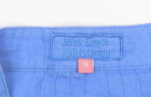 John Lewis Women Blue Linen Pleated Tunic Button-Up Shirt UK 14