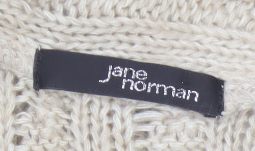 Jane Norman Women Beige UK 12 Cable Knit Short Sleeve Cardigan Cowl Neck