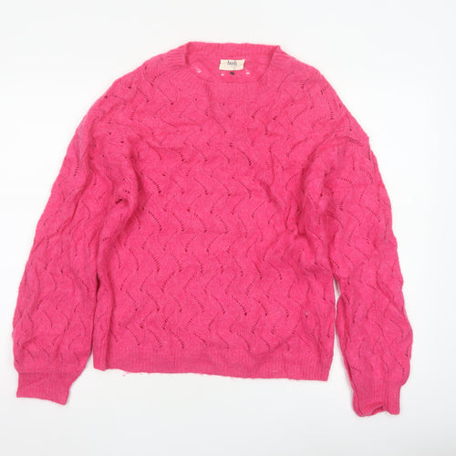 Hush Women’s Pink XS Alpaca Wool Open-Knit Crew Neck Pullover Jumper