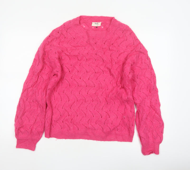 Hush Women’s Pink XS Alpaca Wool Open-Knit Crew Neck Pullover Jumper