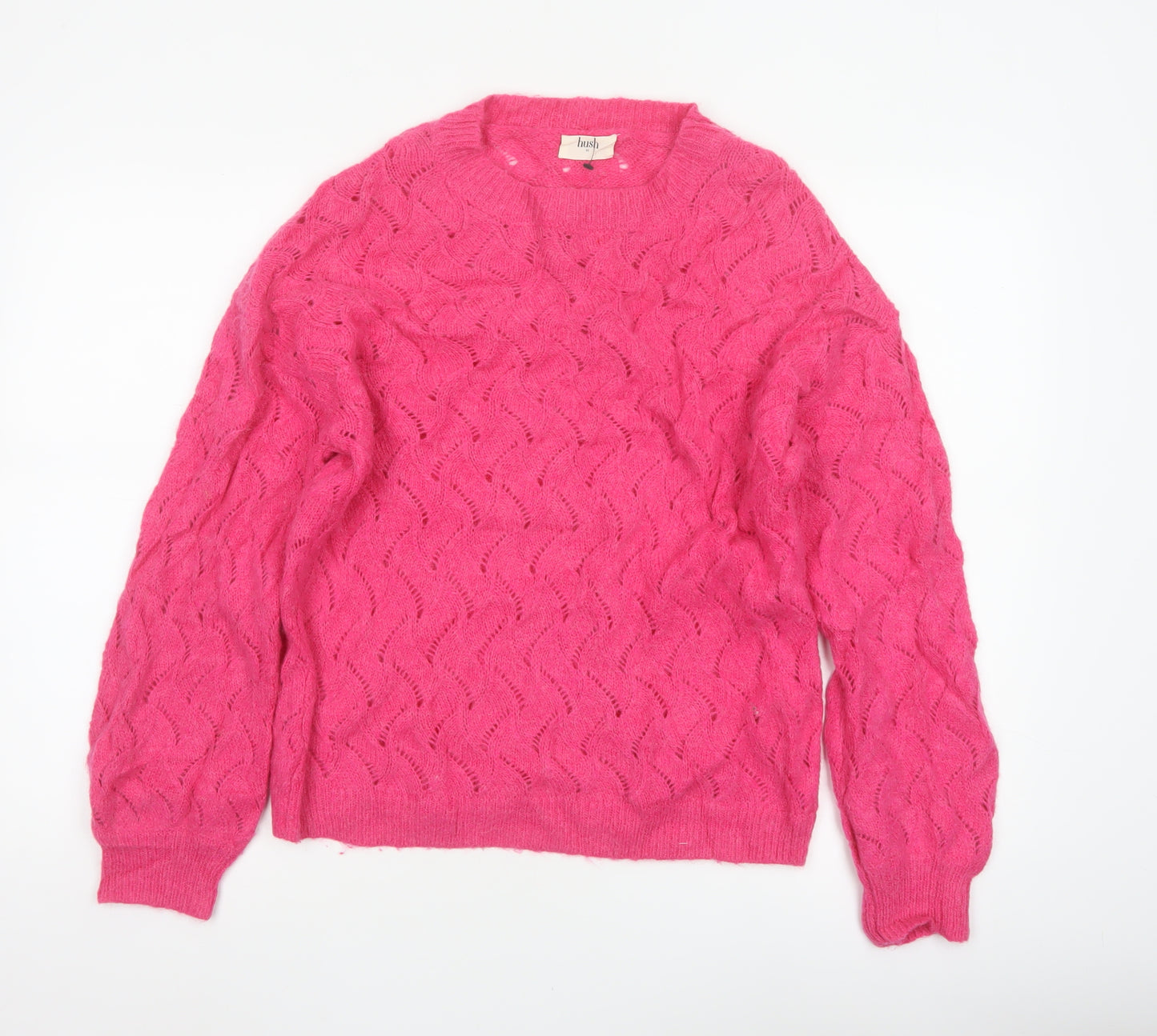 Hush Women’s Pink XS Alpaca Wool Open-Knit Crew Neck Pullover Jumper