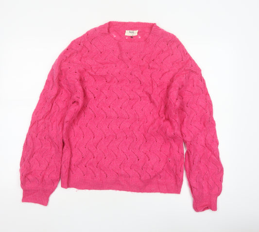 Hush Women’s Pink XS Alpaca Wool Open-Knit Crew Neck Pullover Jumper