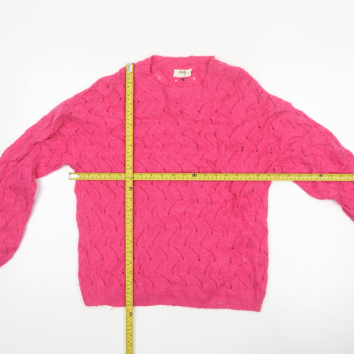 Hush Women’s Pink XS Alpaca Wool Open-Knit Crew Neck Pullover Jumper