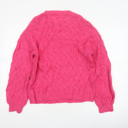 Hush Women’s Pink XS Alpaca Wool Open-Knit Crew Neck Pullover Jumper