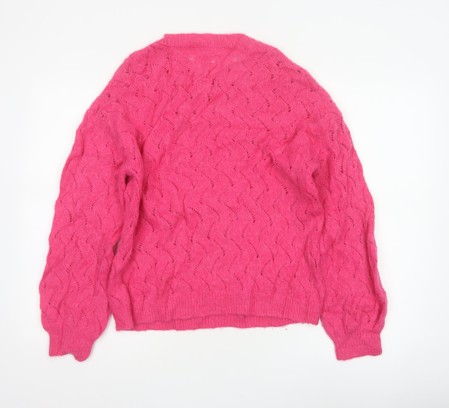 Hush Women’s Pink XS Alpaca Wool Open-Knit Crew Neck Pullover Jumper