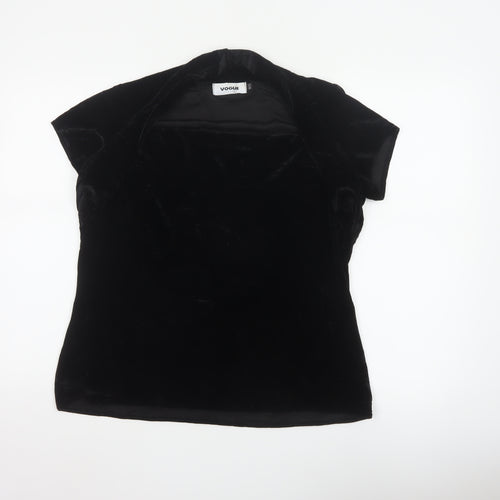 Vogue Women Black Velvet Wrap V-Neck Cap Sleeve Blouse UK 18