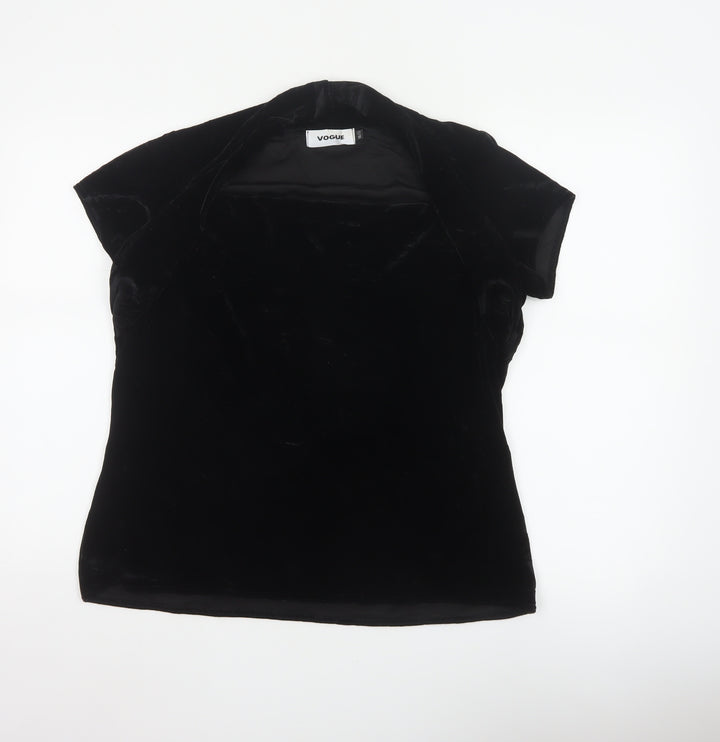 Vogue Women Black Velvet Wrap V-Neck Cap Sleeve Blouse UK 18