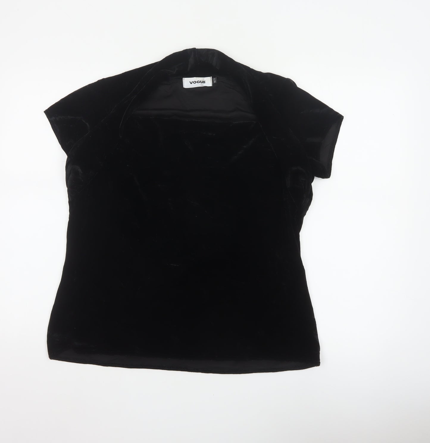 Vogue Women Black Velvet Wrap V-Neck Cap Sleeve Blouse UK 18