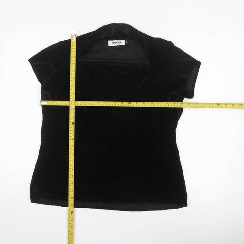 Vogue Women Black Velvet Wrap V-Neck Cap Sleeve Blouse UK 18