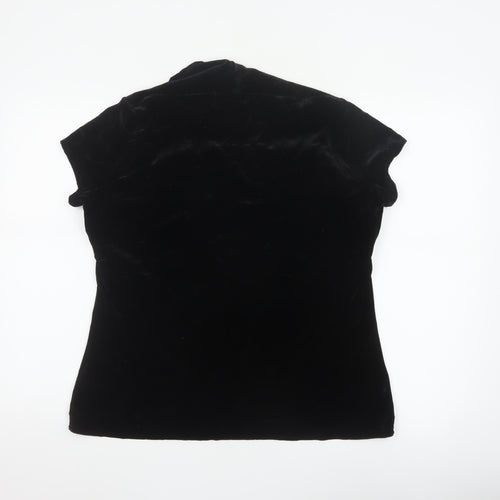 Vogue Women Black Velvet Wrap V-Neck Cap Sleeve Blouse UK 18