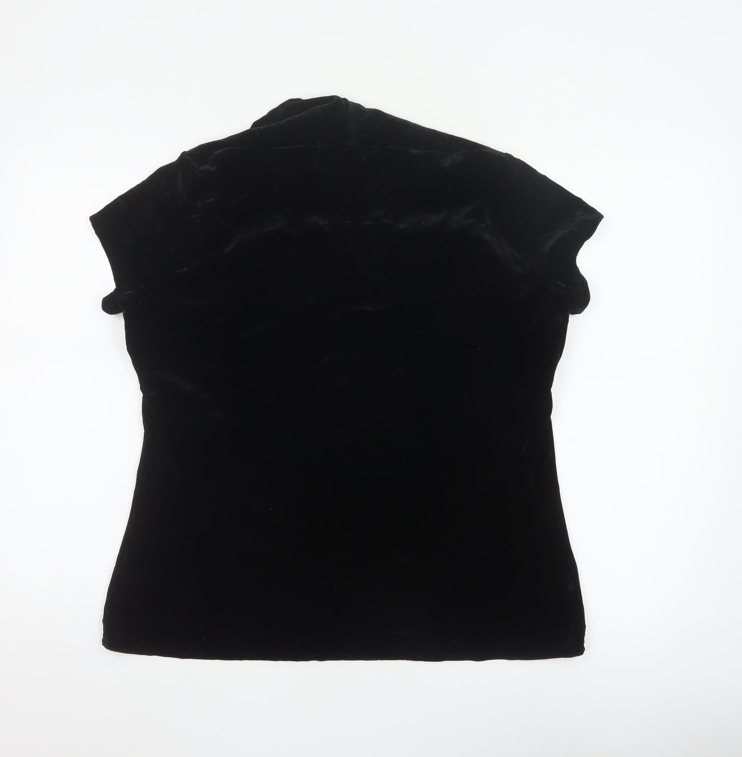 Vogue Women Black Velvet Wrap V-Neck Cap Sleeve Blouse UK 18