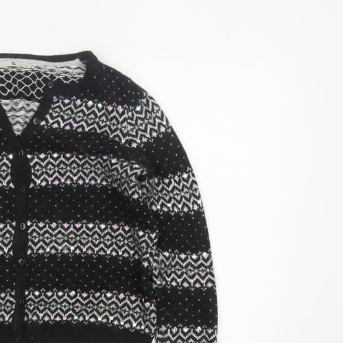 Tu Women’s Black Size 12 Fair Isle Sequin Button Cardigan