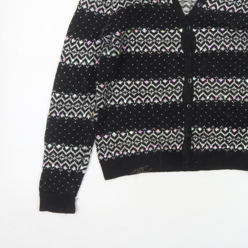 Tu Women’s Black Size 12 Fair Isle Sequin Button Cardigan