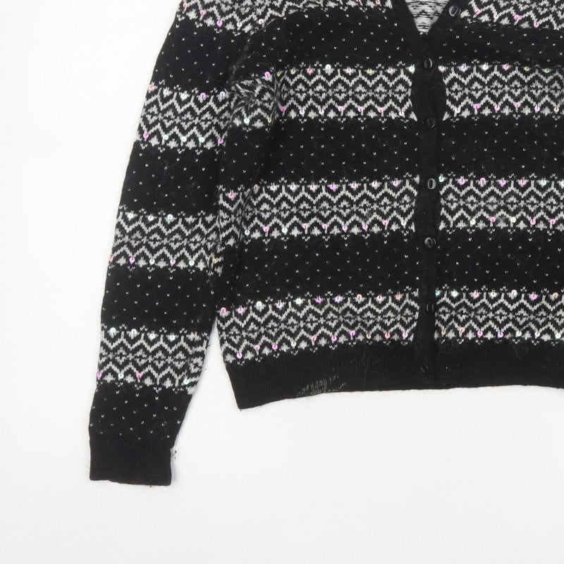 Tu Women’s Black Size 12 Fair Isle Sequin Button Cardigan