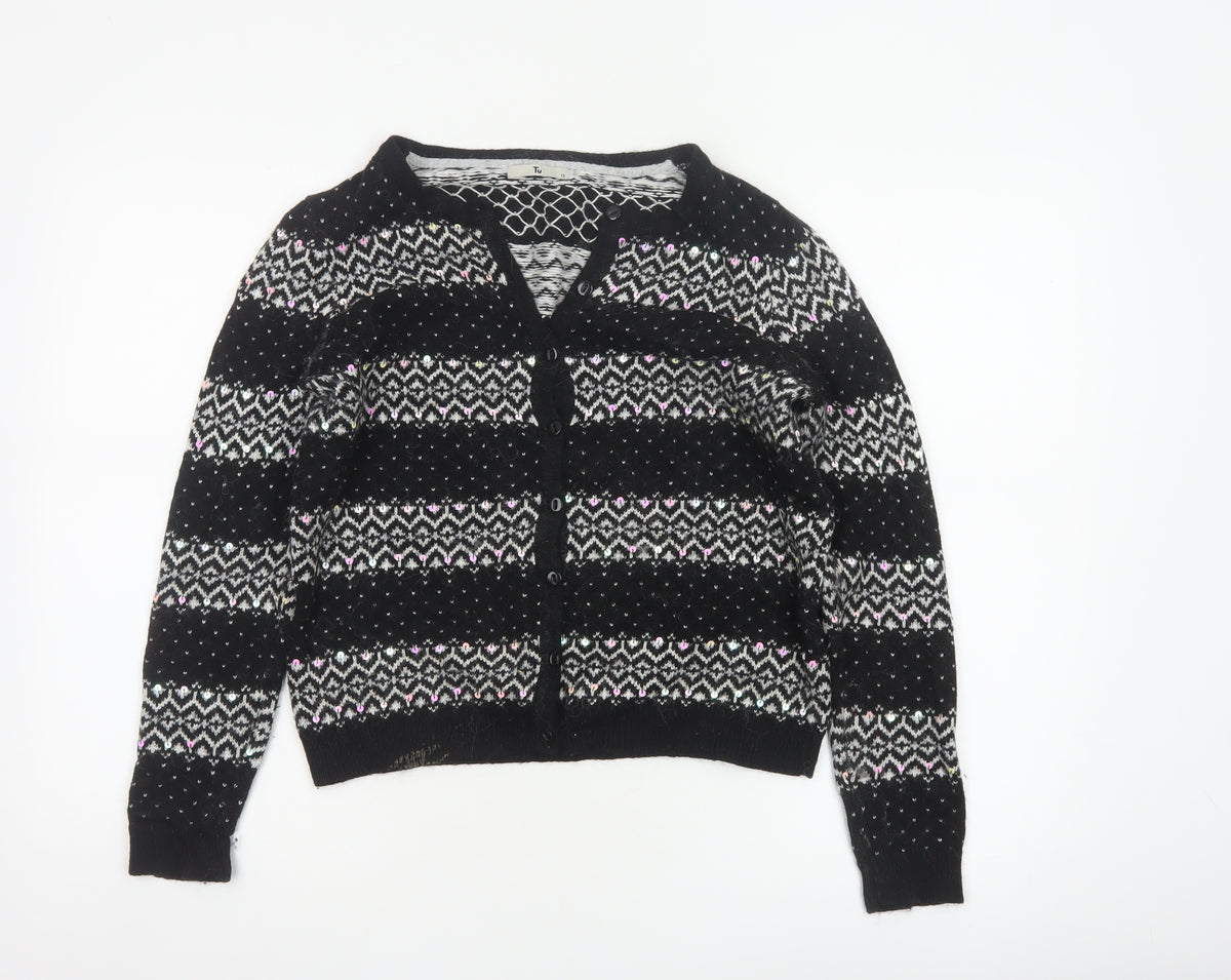 Tu Women’s Black Size 12 Fair Isle Sequin Button Cardigan