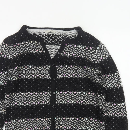 Tu Women’s Black Size 12 Fair Isle Sequin Button Cardigan