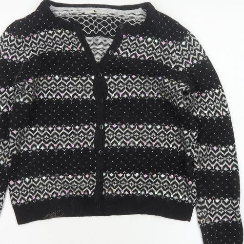 Tu Women’s Black Size 12 Fair Isle Sequin Button Cardigan