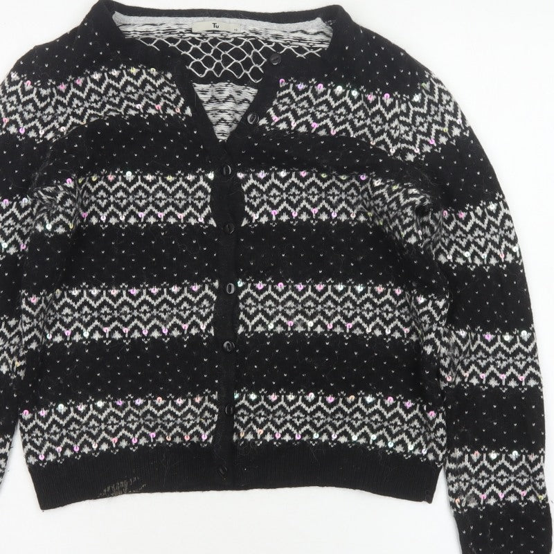 Tu Women’s Black Size 12 Fair Isle Sequin Button Cardigan